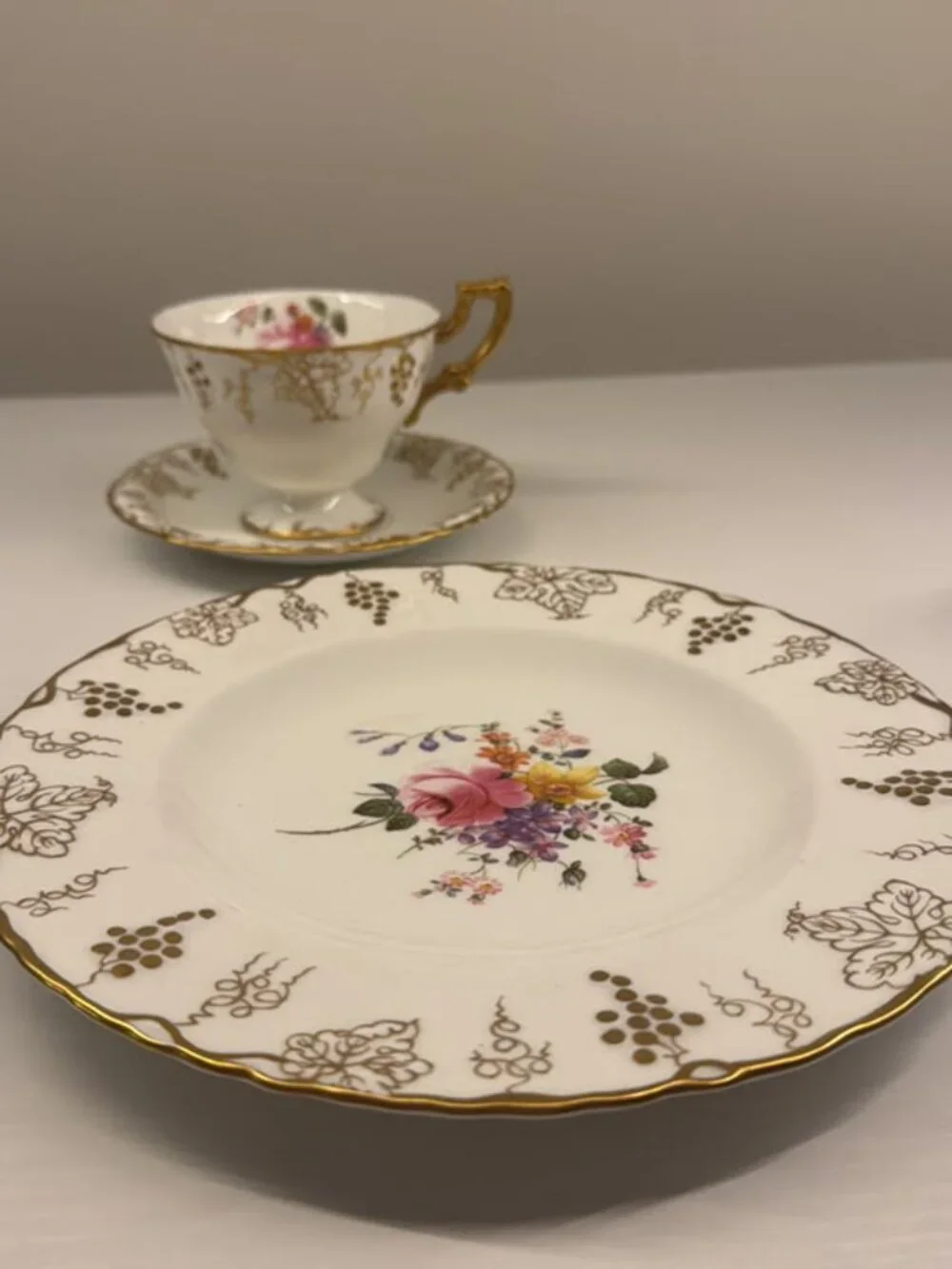 Vintage Royal Crown Derby Vine 3-Piece Tea Trio Cup Saucer Plate England 1920s